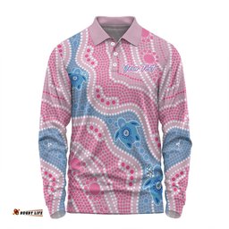 Amazing Aussie Australia Turtles Aboriginal Custom Dreamtime River And Turtles Dot Art Painting Pink Long Sleeve Polo Shirt