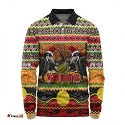 Amazing Aussie Australia Christmas Aboriginal Custom Aboriginal Dreamtime Wangkarnal Crows Long Sleeve Polo Shirt