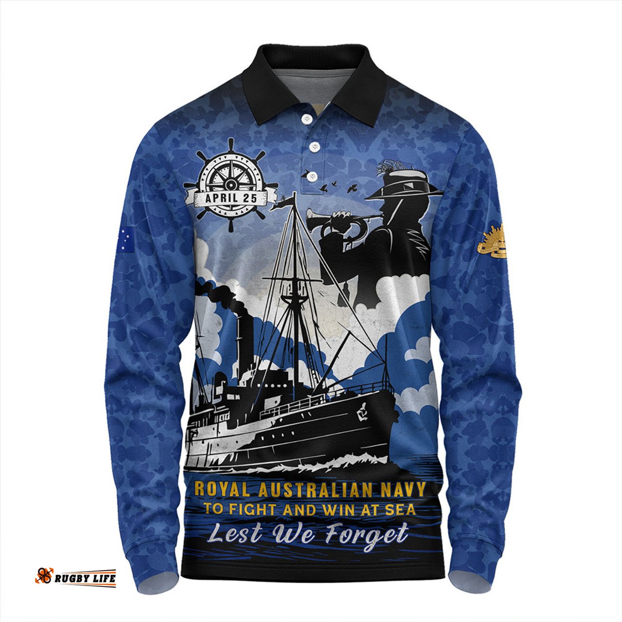 Amazing Aussie Australia Anzac Day Royal Australian Navy Camouflage Style Long Sleeve Polo Shirt