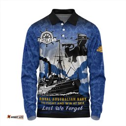 Amazing Aussie Australia Anzac Day Royal Australian Navy Camouflage Style Long Sleeve Polo Shirt