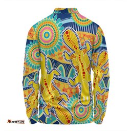 Amazing Aussie Australia Platypus Aboriginal Yellow Platypus With Aboriginal Art Dot Painting Patterns Inspired Long Sleeve Polo Shirt