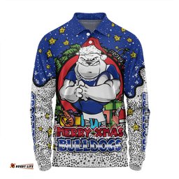 Amazing Aussie Canterbury Bankstown Bulldogs Christmas Custom Merry Christmas Our Beloved Team With Aboriginal Dot Art Pattern Long Sleeve Polo Shirt