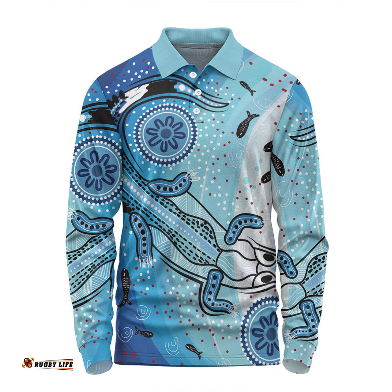 Amazing Aussie Australia Dot Painting Inspired Aboriginal Aboriginal Dot Art With Crocodile Long Sleeve Polo Shirt