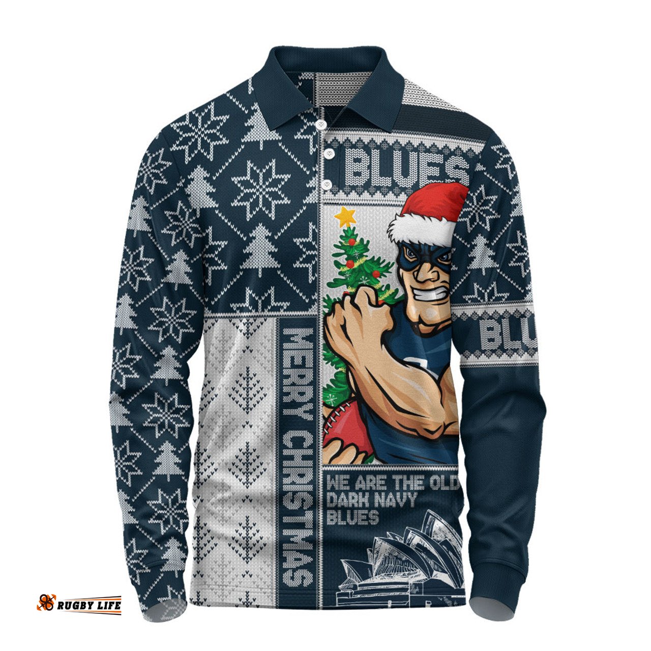 Amazing Aussie Carlton Merry Christmas Knit Style Festive Spirit Long Sleeve Polo Shirt