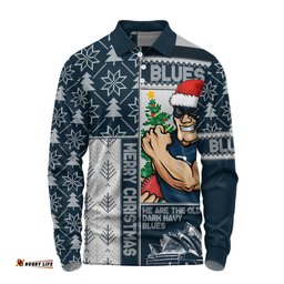 Amazing Aussie Carlton Merry Christmas Knit Style Festive Spirit Long Sleeve Polo Shirt