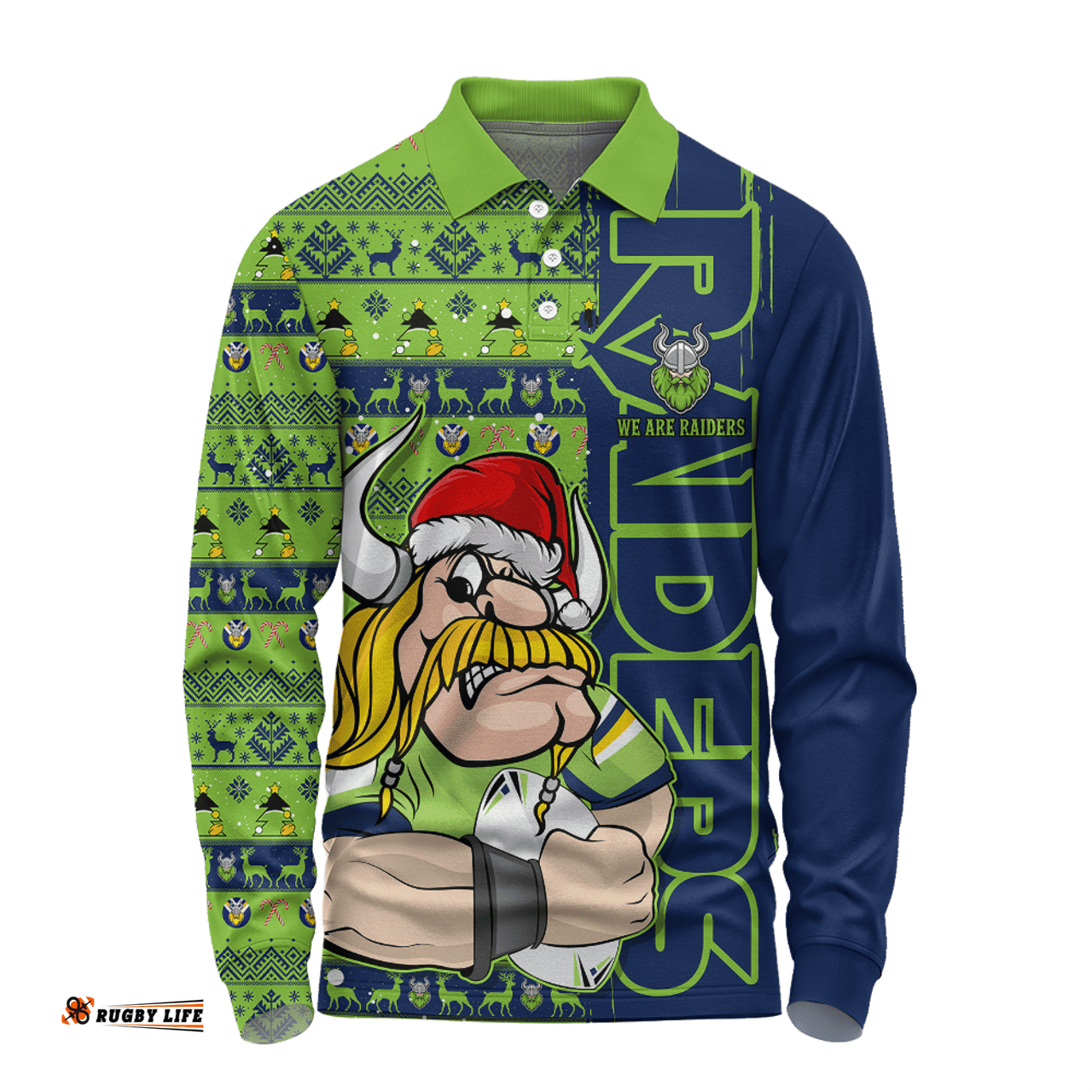 Amazing Aussie Canberra Raiders Merry Ugly Xmas Nordic Pattern Style Long Sleeve Polo Shirt