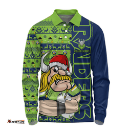 Amazing Aussie Canberra Raiders Merry Ugly Xmas Nordic Pattern Style Long Sleeve Polo Shirt