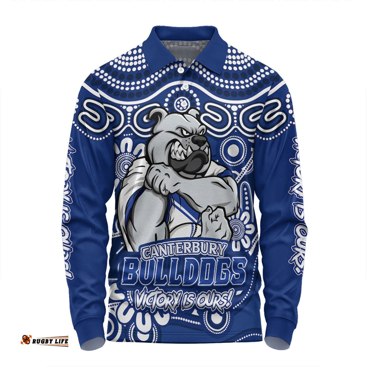 Amazing Aussie Canterbury Bankstown Bulldogs Aboriginal Inspired Tough Fan Rugby For Life Ver 2.0 Long Sleeve Polo Shirt