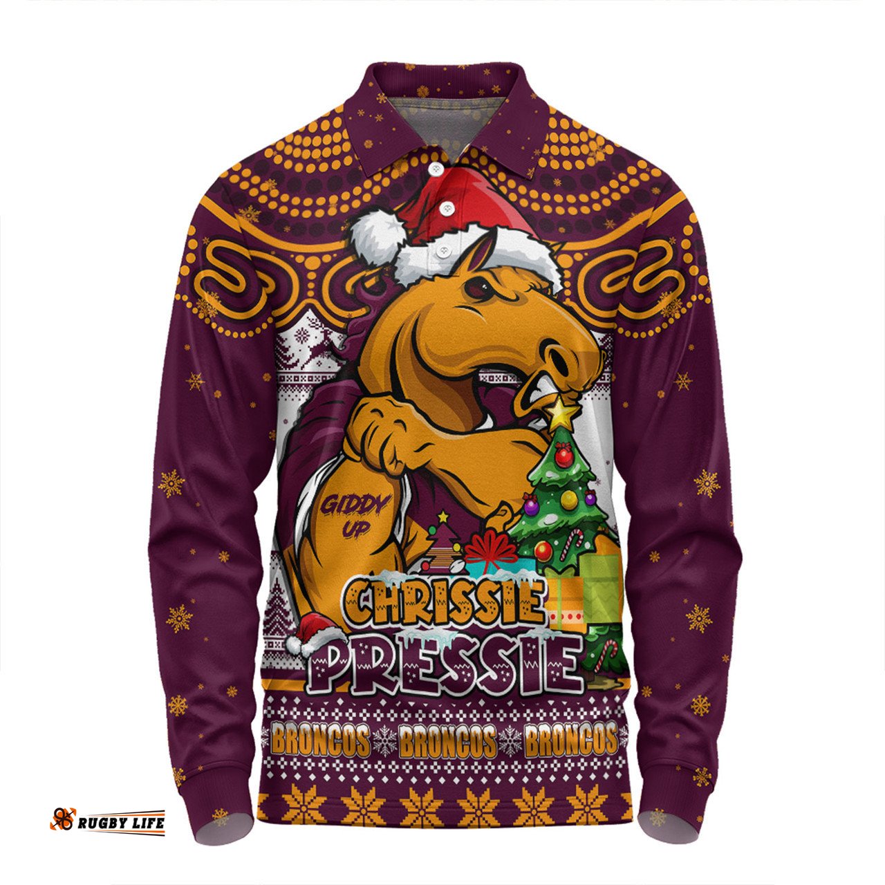 Amazing Aussie Brisbane Broncos Aussie Ugly Christmas For Die Hard Fan Supporters Long Sleeve Polo Shirt