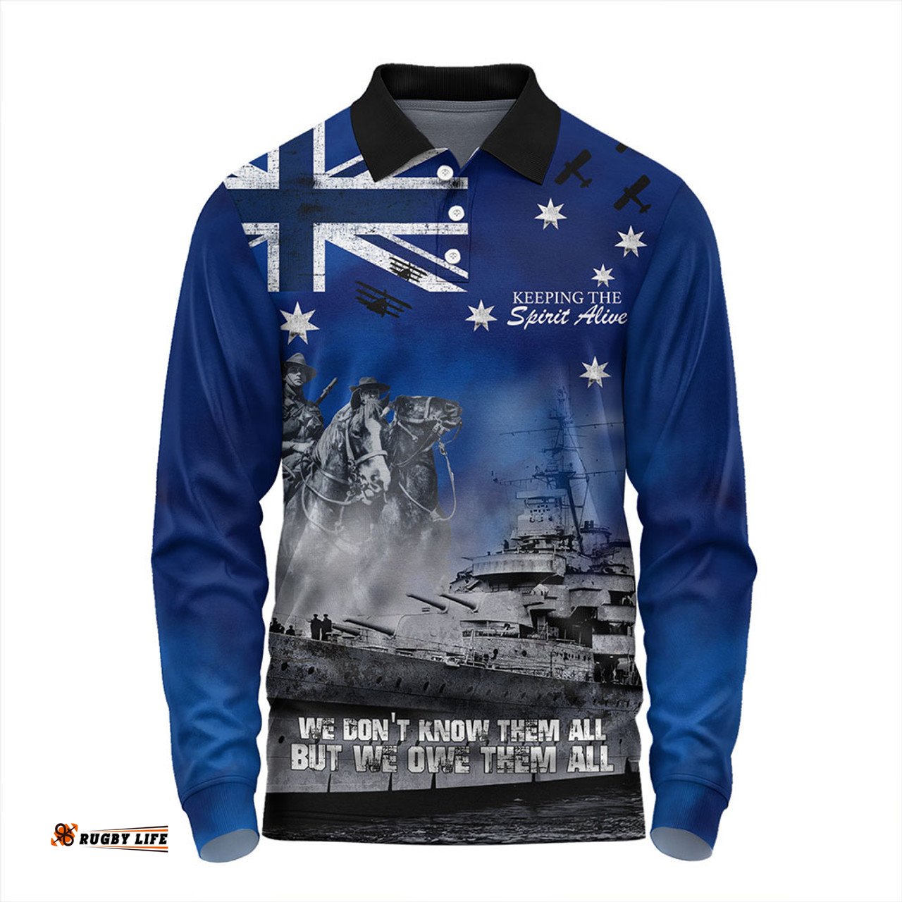 Amazing Aussie Australia Remember All The Battles Fought Blue Long Sleeve Polo Shirt