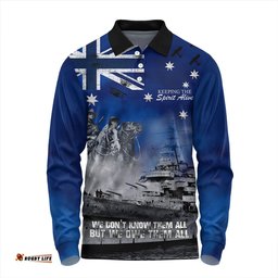 Amazing Aussie Australia Remember All The Battles Fought Blue Long Sleeve Polo Shirt