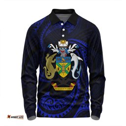Amazing Aussie Australia South Sea Islanders Solomon Islands Blue Tribal Wave Pattern Long Sleeve Polo Shirt