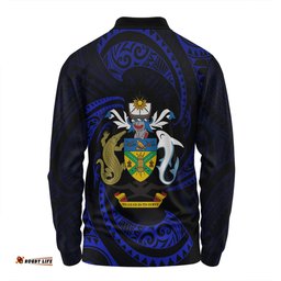 Amazing Aussie Australia South Sea Islanders Solomon Islands Blue Tribal Wave Pattern Long Sleeve Polo Shirt