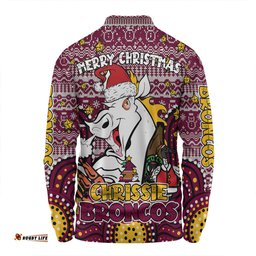 Amazing Aussie Brisbane Broncos Christmas Custom Christmas Knit Patterns Vintage Jersey Ugly Long Sleeve Polo Shirt