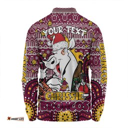 Amazing Aussie Brisbane Broncos Christmas Custom Christmas Knit Patterns Vintage Jersey Ugly Long Sleeve Polo Shirt