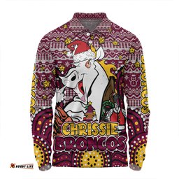 Amazing Aussie Brisbane Broncos Christmas Custom Christmas Knit Patterns Vintage Jersey Ugly Long Sleeve Polo Shirt