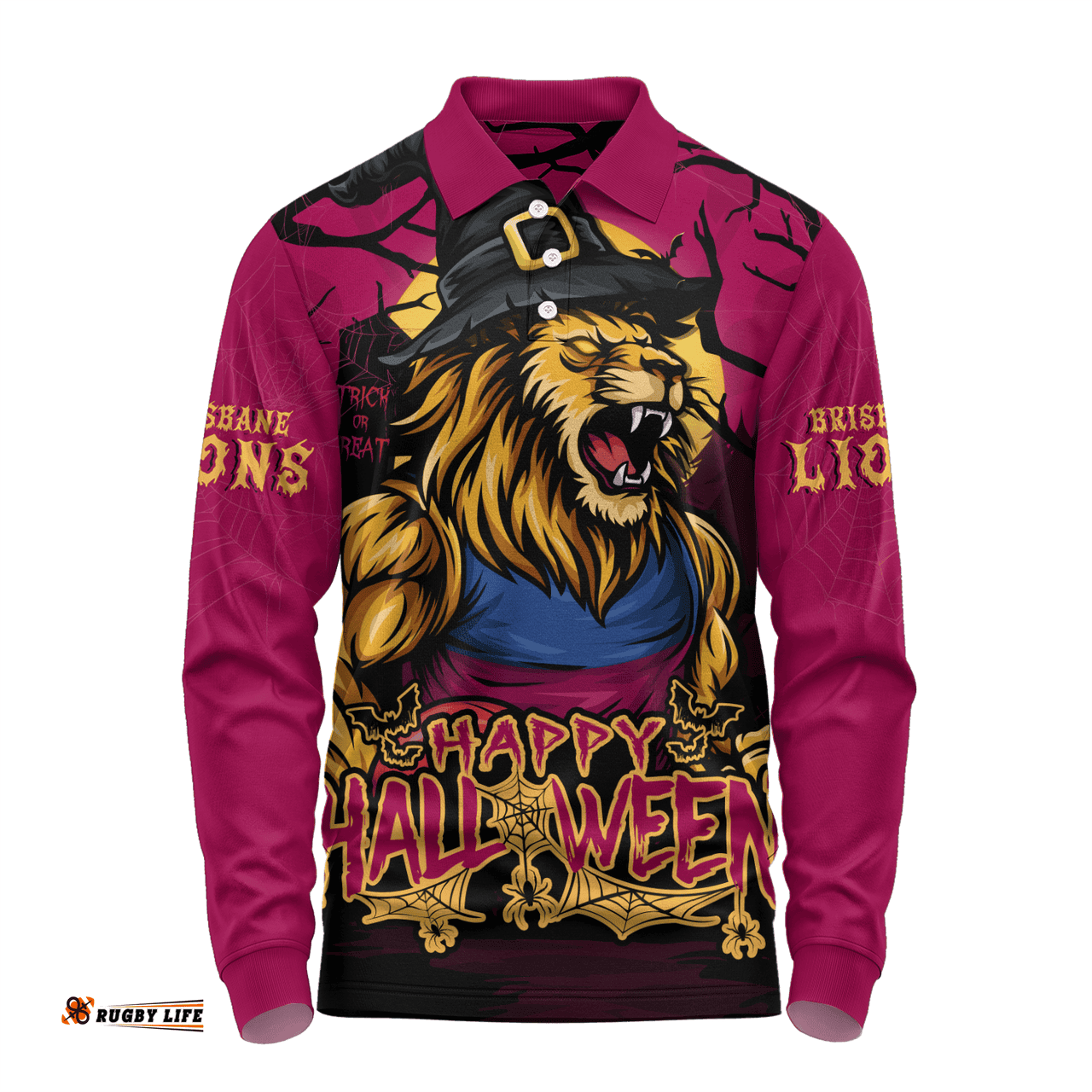 Amazing Aussie Brisbane Lions Full Moon Fever Halloween Supporter Long Sleeve Polo Shirt