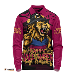 Amazing Aussie Brisbane Lions Full Moon Fever Halloween Supporter Long Sleeve Polo Shirt