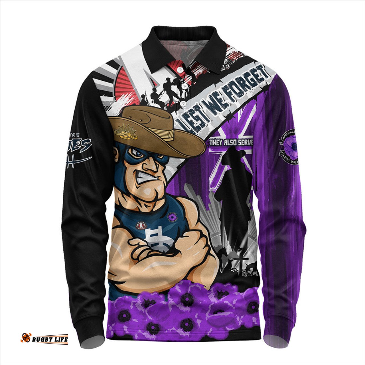 Amazing Aussie Carlton ANZAC Day Honor Purple Valor And Spirit Long Sleeve Polo Shirt