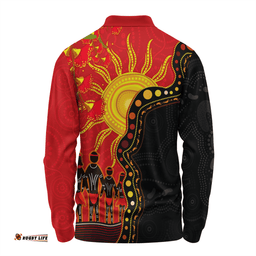 Amazing Aussie Australia Indigenous Dot Painting Inspired By The Aboriginal Flag Long Sleeve Polo Shirt