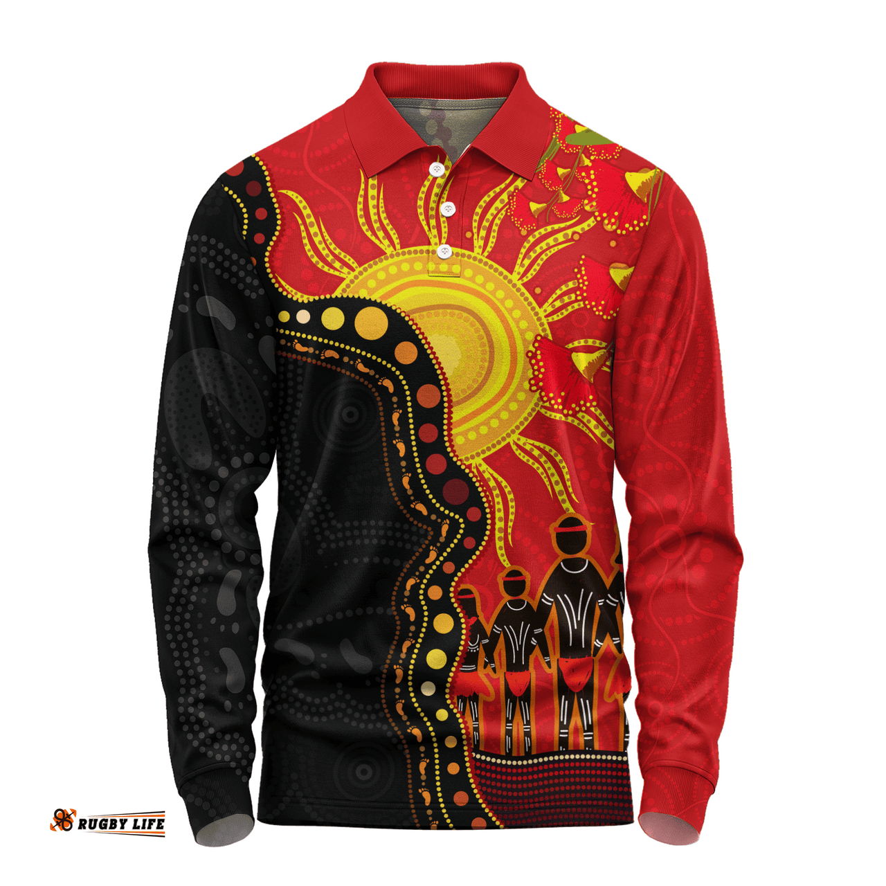 Amazing Aussie Australia Indigenous Dot Painting Inspired By The Aboriginal Flag Long Sleeve Polo Shirt