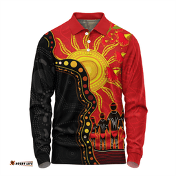 Amazing Aussie Australia Indigenous Dot Painting Inspired By The Aboriginal Flag Long Sleeve Polo Shirt