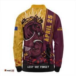 Amazing Aussie Brisbane Broncos Anzac Day Lest We Forget Strong Fighting Spirit Long Sleeve Polo Shirt