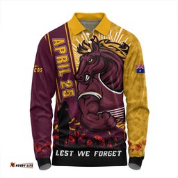 Amazing Aussie Brisbane Broncos Anzac Day Lest We Forget Strong Fighting Spirit Long Sleeve Polo Shirt