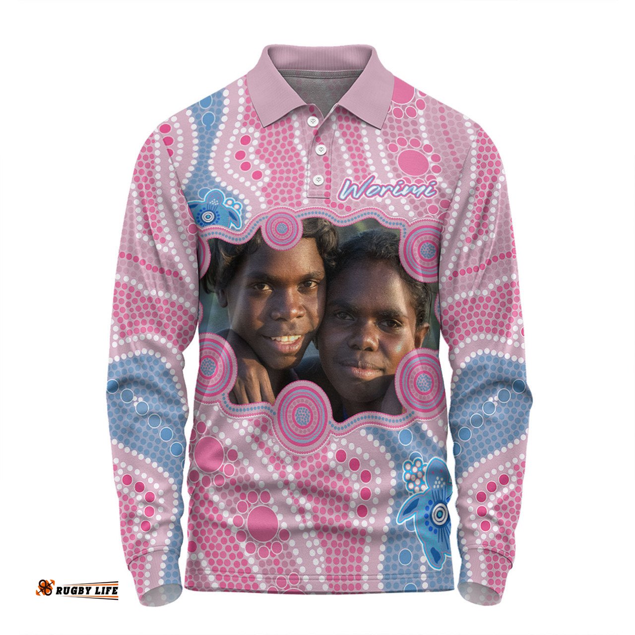Amazing Aussie Australia Personalised Aboriginal Custom River And Turtles Dot Art Painting Pink Long Sleeve Polo Shirt
