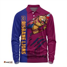 Amazing Aussie Brisbane Lions Burning Passion Of Power Scratch Style Long Sleeve Polo Shirt