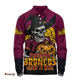 Amazing Aussie Brisbane Broncos Dark Moon Rugby Halloween Battle Edition Long Sleeve Polo Shirt