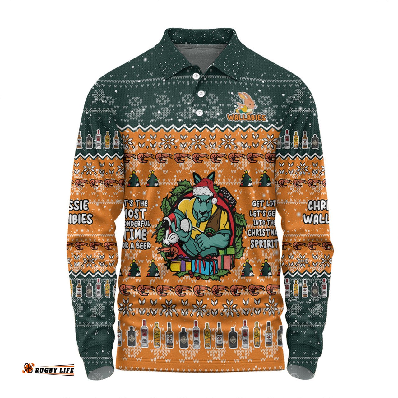 Amazing Aussie Australia Wallabies Christmas Custom Chrissie Spirit Long Sleeve Polo Shirt