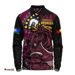 Amazing Aussie Brisbane Broncos NAIDOC Indigenous Warrior Spirit Long Sleeve Polo Shirt