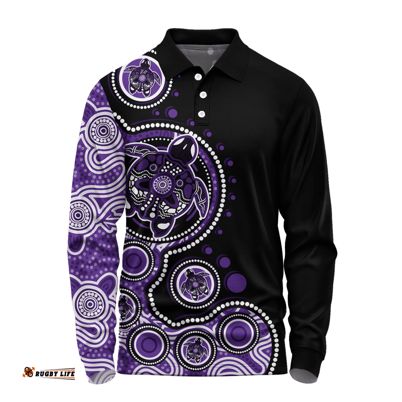 Amazing Aussie Australia Indigenous Turtle Aboriginal Dot Art Purple Long Sleeve Polo Shirt