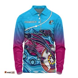 Amazing Aussie Australia Fishing Aboriginal Fishing Custom Fishaholic With The Dhari Symbol And Aboriginal Pattern Long Sleeve Polo Shirt