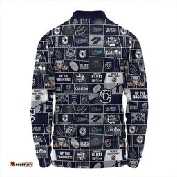 Amazing Aussie Carlton Legacy Of The Pride Comic Style Long Sleeve Polo Shirt