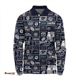Amazing Aussie Carlton Legacy Of The Pride Comic Style Long Sleeve Polo Shirt