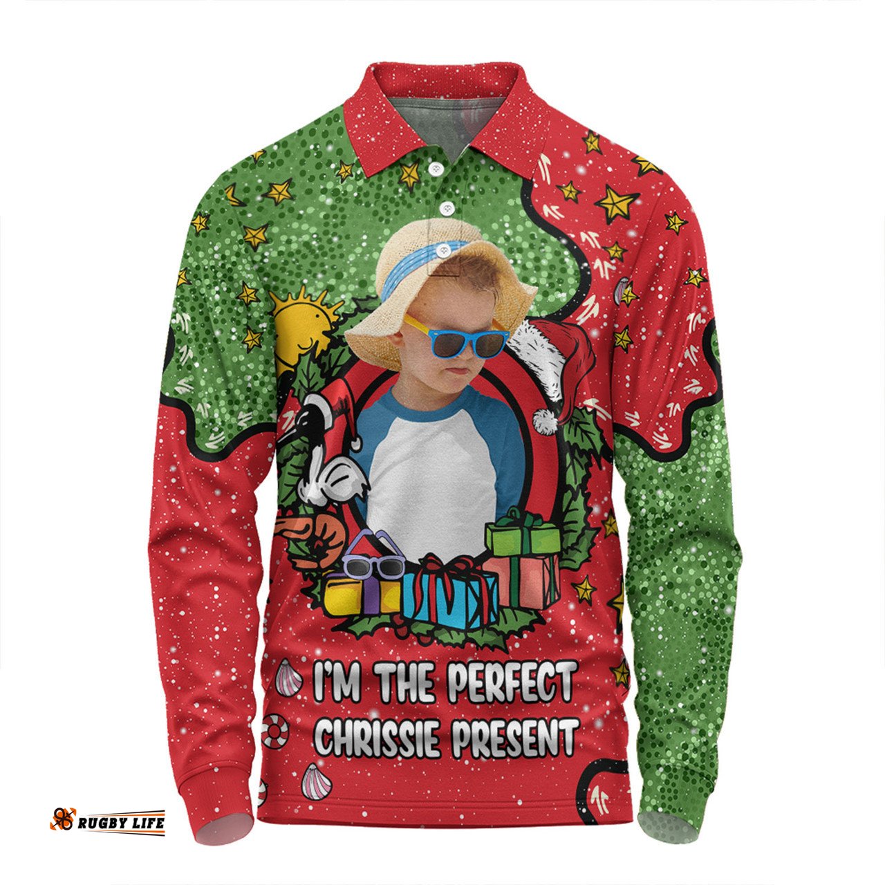 Amazing Aussie Australia Christmas Custom I'm the Perfect Present Red Long Sleeve Polo Shirt