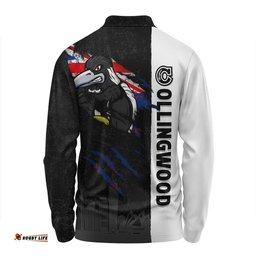 Amazing Aussie Collingwood Burning Passion Of Power Scratch Style Long Sleeve Polo Shirt