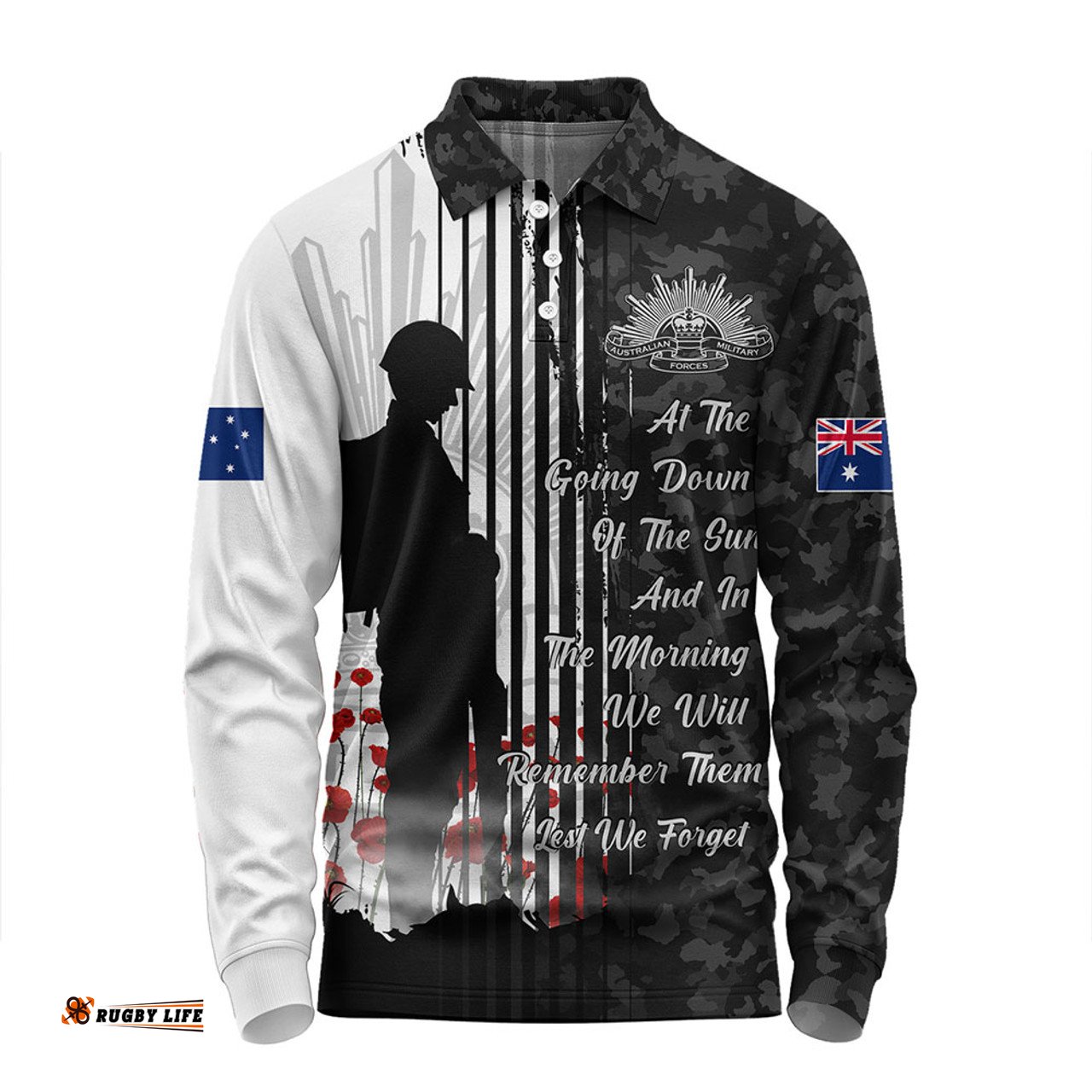 Amazing Aussie Australia Spirit Of Remembrance Day Lest We Forget Black Long Sleeve Polo Shirt