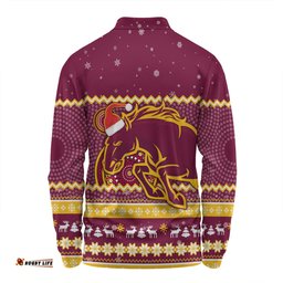 Amazing Aussie Brisbane Broncos Christmas Custom Ugly Xmas And Aboriginal Patterns For Die Hard Fan Long Sleeve Polo Shirt