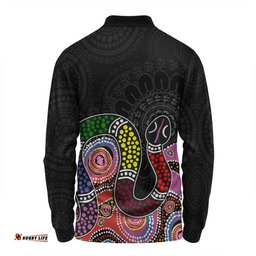 Amazing Aussie Australia Rainbow Serpent Aboriginal Custom Dreamtime Rainbow Serpent Featuring Dot Style Long Sleeve Polo Shirt