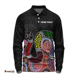 Amazing Aussie Australia Rainbow Serpent Aboriginal Custom Dreamtime Rainbow Serpent Featuring Dot Style Long Sleeve Polo Shirt