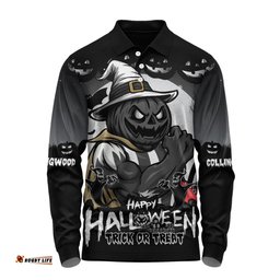Amazing Aussie Collingwood Dark Pumpkin Halloween Spirit Long Sleeve Polo Shirt