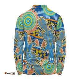 Amazing Aussie Australia Platypus Aboriginal Blue Platypus With Aboriginal Art Dot Painting Patterns Inspired Long Sleeve Polo Shirt