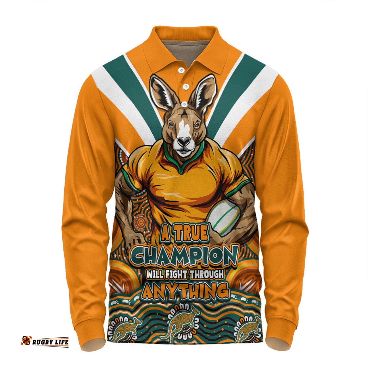 Amazing Aussie Australia Wallabies Squad A True Champion Will Fight Through Anything (Gold) Long Sleeve Polo Shirt