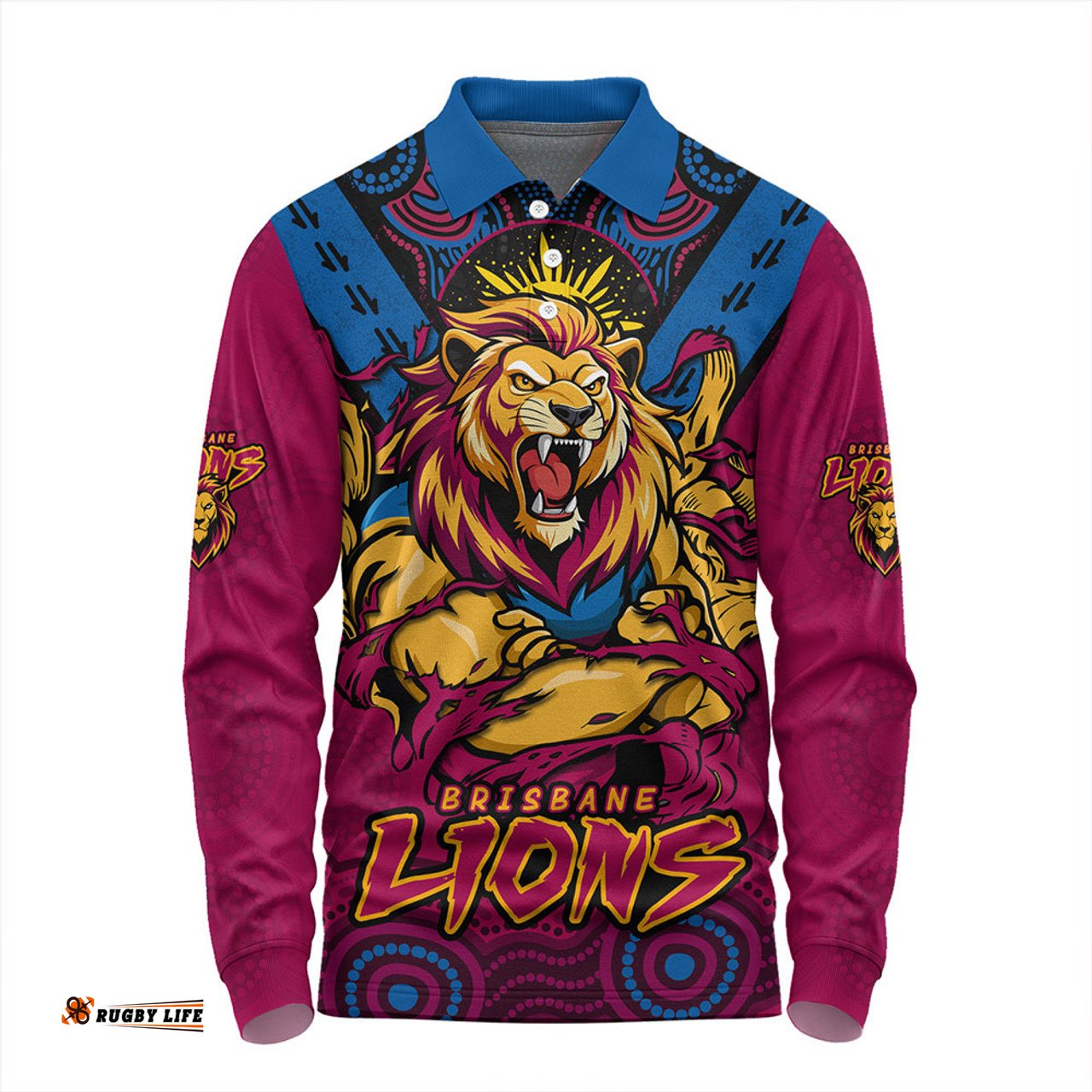 Amazing Aussie Brisbane Lions Ripped Legacy Of The Game Long Sleeve Polo Shirt