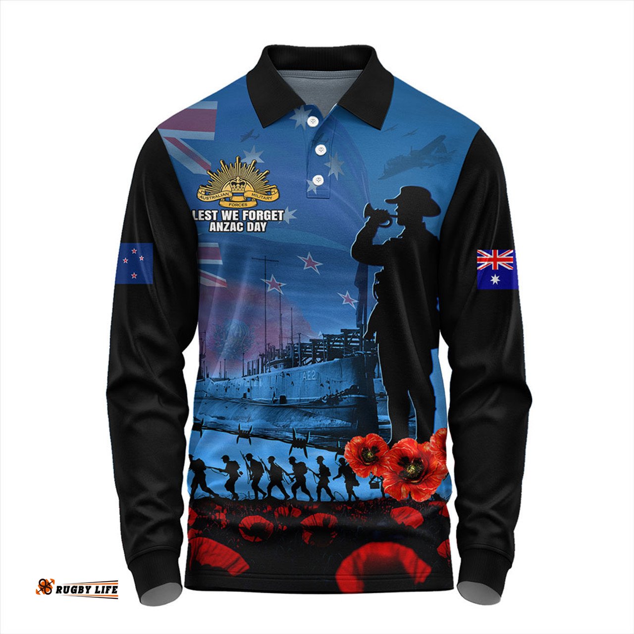 Amazing Aussie Australia Sailing Into History The ANZAC Spirit Long Sleeve Polo Shirt