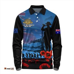 Amazing Aussie Australia Sailing Into History The ANZAC Spirit Long Sleeve Polo Shirt