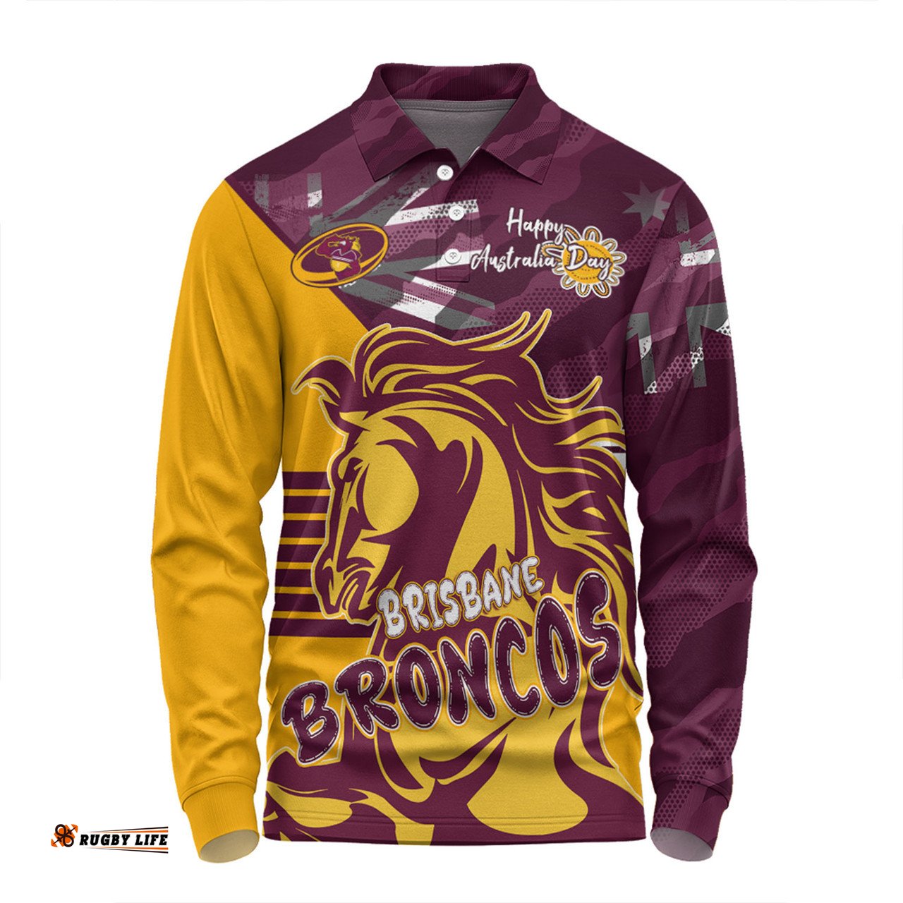 Amazing Aussie Brisbane Broncos Happy Australia Day We Are One And Free V2 Long Sleeve Polo Shirt